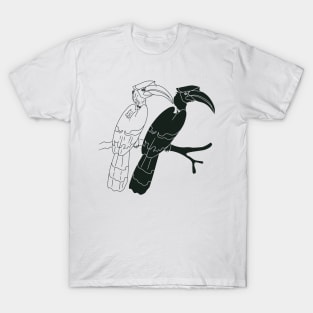 monochrome illustration of a pair of hornbills T-Shirt